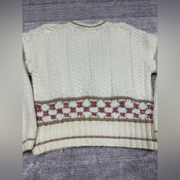 VTG Lizsport Chunky Handknit Cropped Cardigan Women’s Size S Cream Grandmacore - Picture 10 of 15